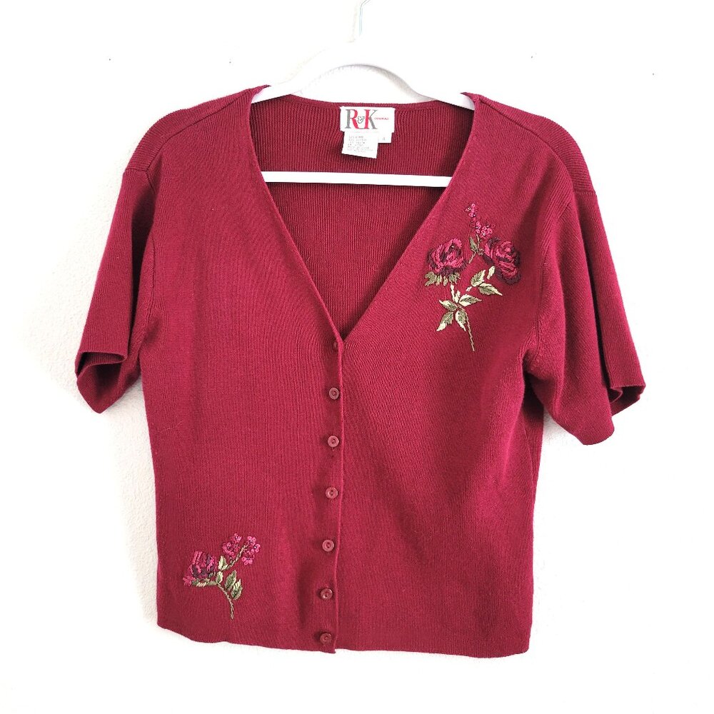 R&K Originals Maroon Cropped Embroidered Sweater Very Cute Size 8